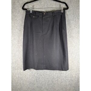 Ralph Lauren Black Wool Blend Pleated Midi Skirt Women Size 10 Vintage Old Money